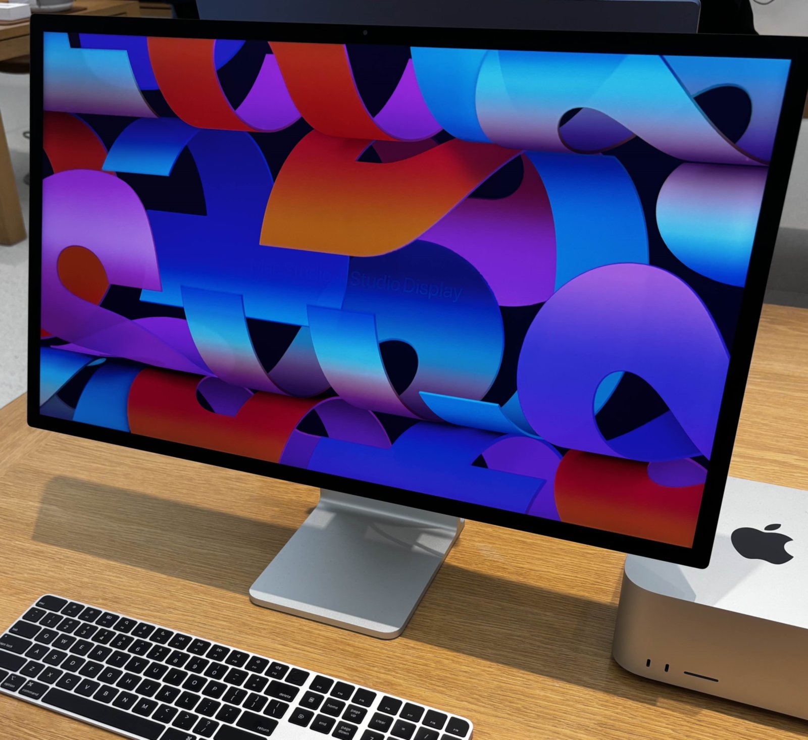 A Studio Display and a Mac Studio on a wooden desk, showing the demo described below